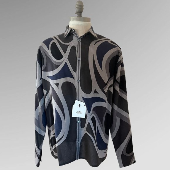 Hermes Genuine New Luxurious Virages Shirt Cashmere Silk Size 17/43 France - Picture 6 of 13